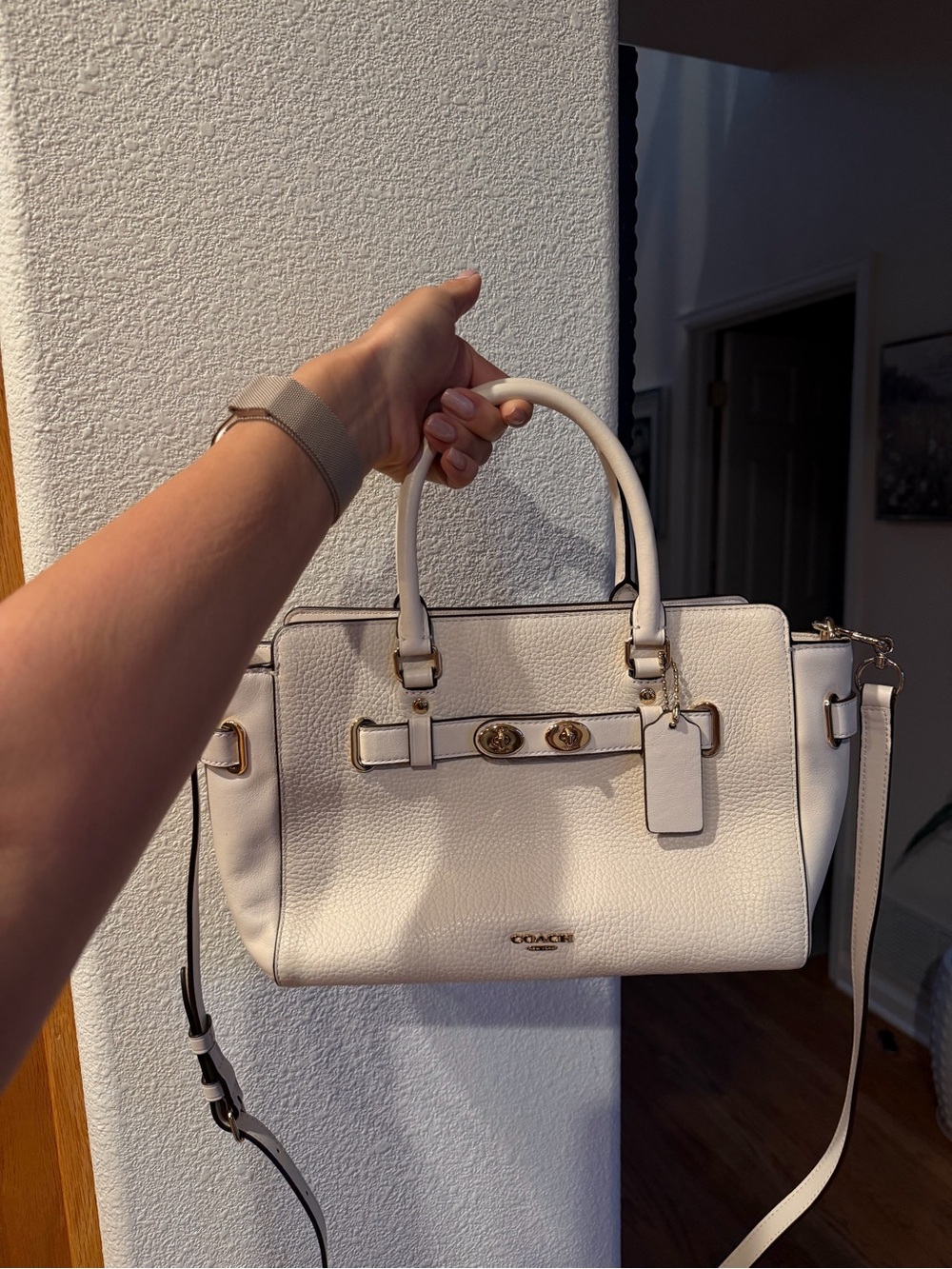 Coach Cream Leather Satchel with Gold Hardware